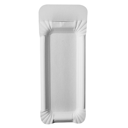 250 Teller, Pappe "pure" eckig 8 cm x 21 cm weiss mit Anfasser