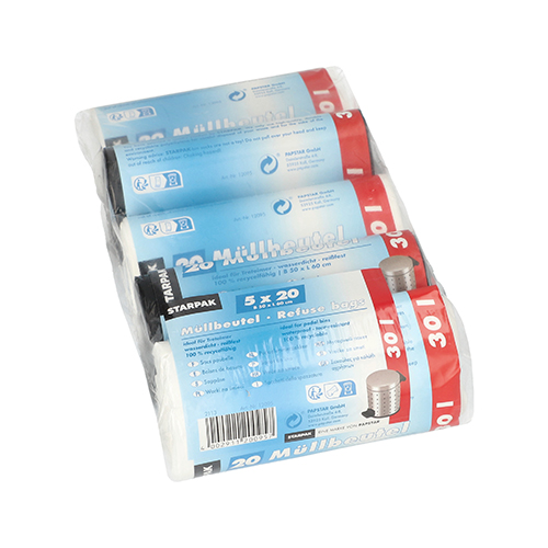 100 Müllbeutel, HDPE 30 L 60 cm x 50 cm farbig sortiert