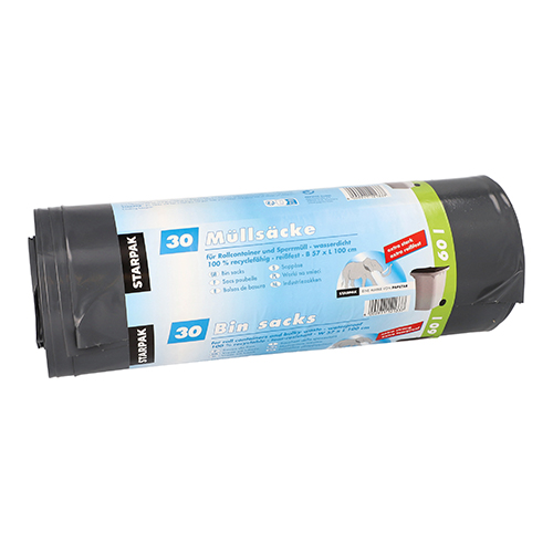 30 Müllsäcke, LDPE 60 L 100 cm x 57 cm schwarz extra stark und extra reißfest