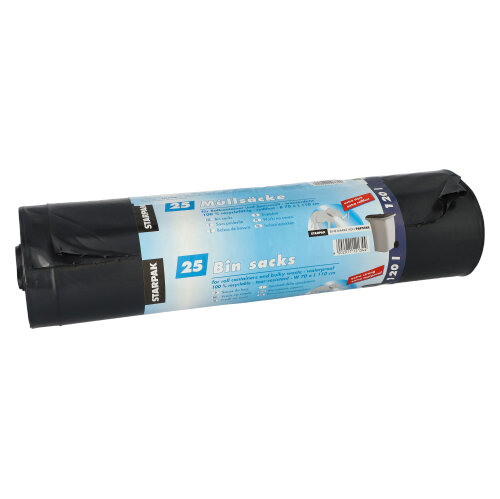 25 Müllsäcke, LDPE 120 L 110 cm x 70 cm schwarz extra stark und extra reißfest