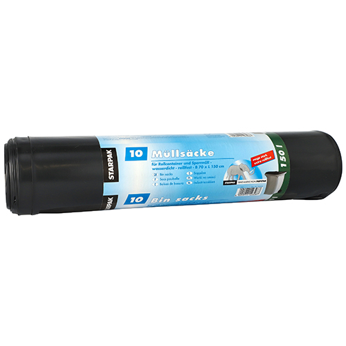 10 Müllsäcke, LDPE 150 L 150 cm x 70 cm schwarz extra stark und extra reißfest