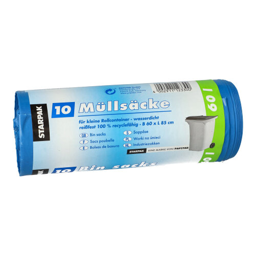 10 Müllsäcke, LDPE 60 L 85 cm x 60 cm blau