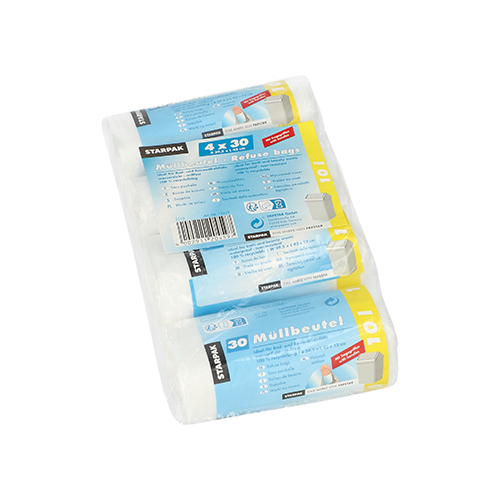 120 Müllbeutel mit Tragegriffen, HDPE 10 L 42 cm x 39,5 cm transparent