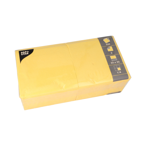 250 Servietten, 3-lagig 1/4-Falz 33 cm x 33 cm gelb