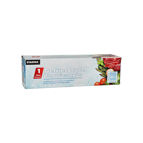100 Gefrierbeutel, LLDPE 1 L 24 cm x 16 cm transparent in Faltschachtel