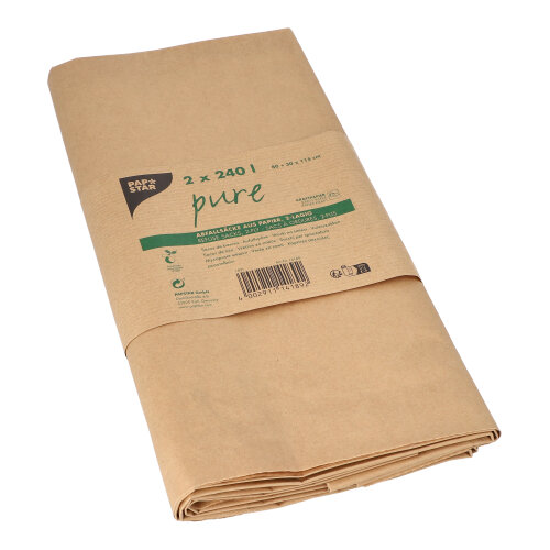 2 Abfallsäcke aus Papier "pure" 240 L 100 cm x 52 cm x 34 cm braun , 2-lagig