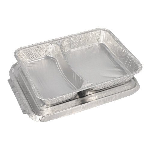 50 Menüschalen + Deckel, Alu 2-geteilt 0,83 L 3 cm x 17,7 cm x 22,5 cm