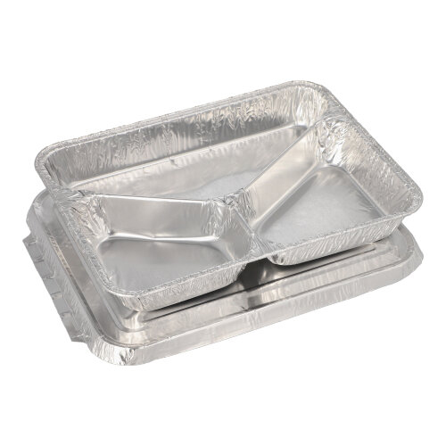 50 Menüschalen + Deckel, Alu 3-geteilt 0,76 L 3 cm x 17,7 cm x 22,5 cm
