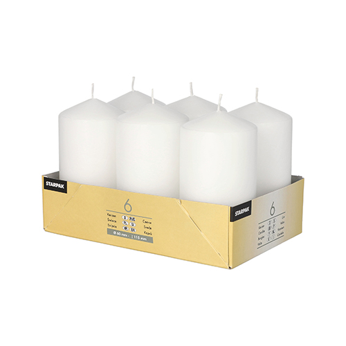 6 Stumpenkerzen Ø 60 mm · 115 mm weiss