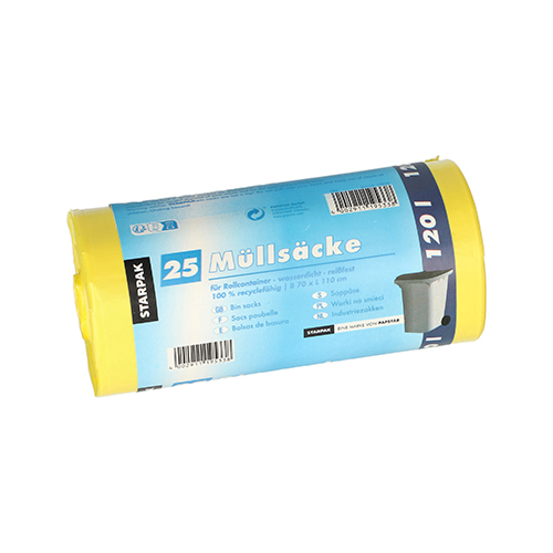 25 Müllsäcke, HDPE 120 L 110 cm x 70 cm gelb