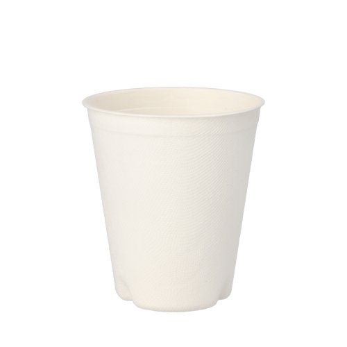 12 Trinkbecher Zuckerrohr "pure" 0,3 L Ø 9 cm · 10 cm weiss für Heißgetränke