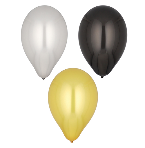 6 Luftballons Ø 25 cm schwarz/gold/silber