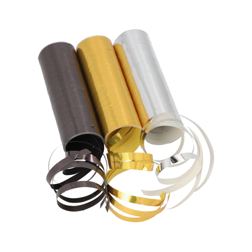 3 Luftschlangen 4 m schwarz/gold/silber "Metallic"