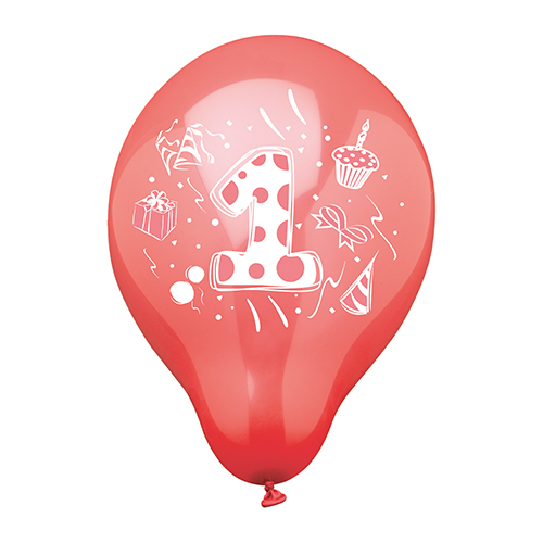 6 Zahlenluftballons Ø 25 cm farbig sortiert "1"