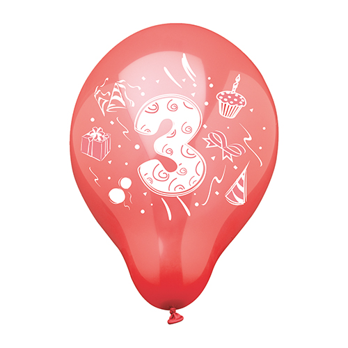 6 Zahlenluftballons Ø 25 cm farbig sortiert "3"
