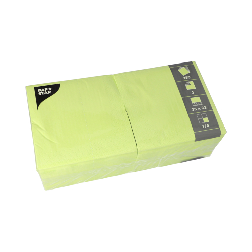 250 Servietten, 3-lagig 1/4-Falz 33 cm x 33 cm limonengrün