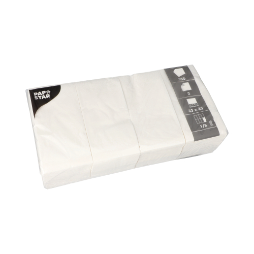 250 Servietten, 2-lagig 1/8-Falz 33 cm x 33 cm weiss