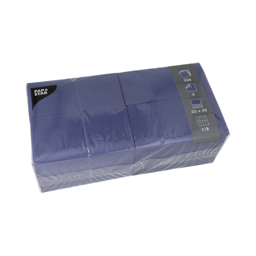 250 Servietten, 3-lagig 1/8-Falz 33 cm x 33 cm dunkelblau