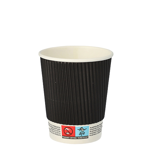 25 Trinkbecher, Pappe "To Go" 0,2 L Ø 8 cm · 9 cm schwarz Ripple Wall