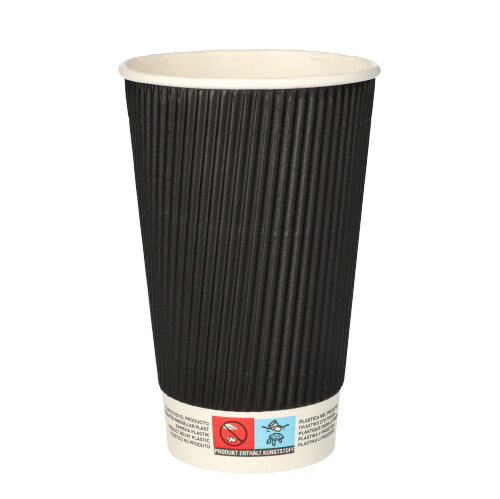 25 Trinkbecher, Pappe "To Go" 0,4 L Ø 9 cm · 13,7 cm schwarz Ripple Wall