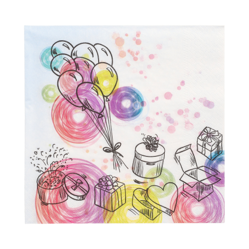 20 Servietten, 3-lagig 1/4-Falz 33 cm x 33 cm "Birthday Gifts"
