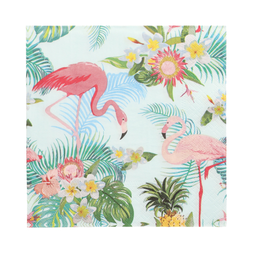 20 Servietten, 3-lagig 1/4-Falz 33 cm x 33 cm "Exotic Flamingos"