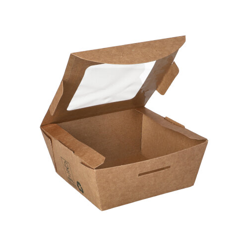 40 Feinkostboxen Pappe "pure" eckig 350 ml 4,5 cm x 9 cm x 9 cm braun "100% Fair"