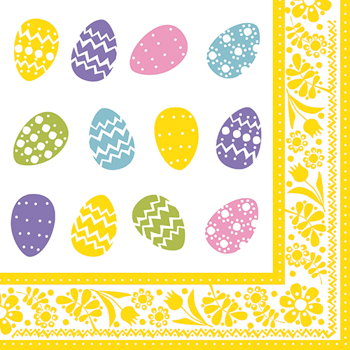 50 Servietten, 3-lagig 1/4-Falz 40 cm x 40 cm "Coloured Eggs"