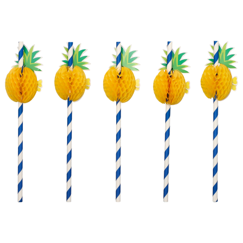 50 Trinkhalme, Papier Ø 6 mm · 20 cm blau/weiss "Pineapple"