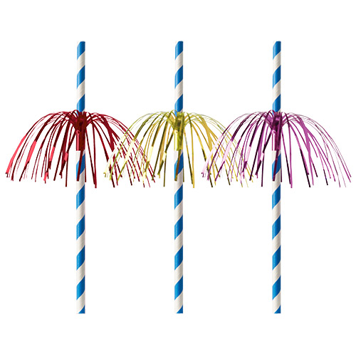 50 Trinkhalme, Papier Ø 6 mm · 20 cm blau/weiss "Fireworks"