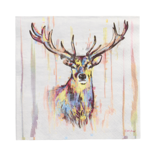 20 Servietten, 3-lagig 1/4-Falz 33 cm x 33 cm "Colourful Deer"