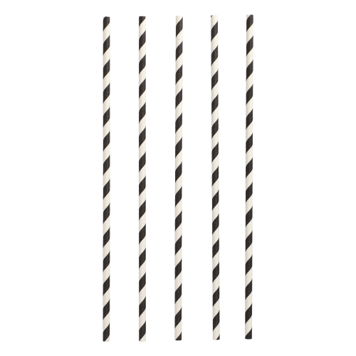 100 Trinkhalme, Papier Ø 6 mm · 29 cm schwarz/weiss "Stripes"