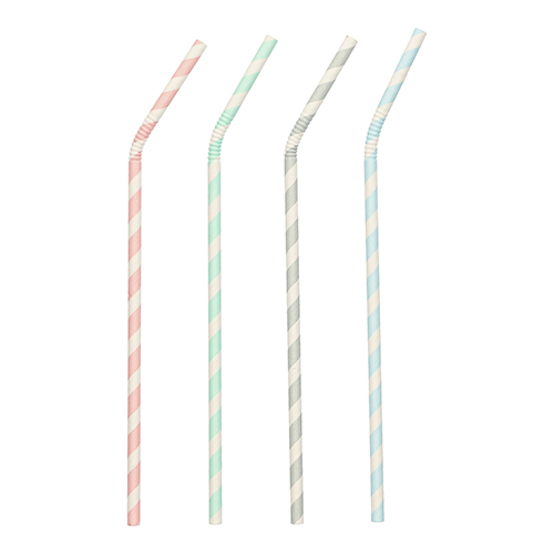 100 Trinkhalme, Papier Ø 6 mm · 22 cm farbig sortiert "Stripes" flexibel