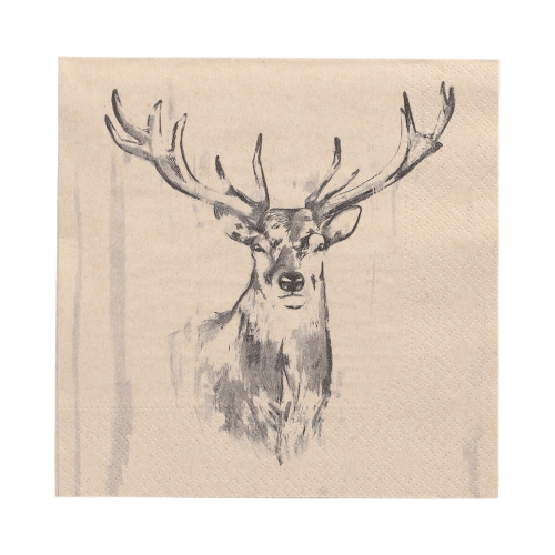 20 Servietten, 3-lagig 1/4-Falz 33 cm x 33 cm natur "Deer" aus recyceltem Papier