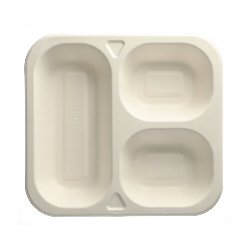 50 Siegelschalen, Zuckerrohr 3-geteilt 1350 ml 4,2 cm x 24,5 cm x 26,5 cm weiss