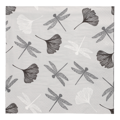20 Servietten, 3-lagig 1/4-Falz 40 cm x 40 cm grau "Ginko"