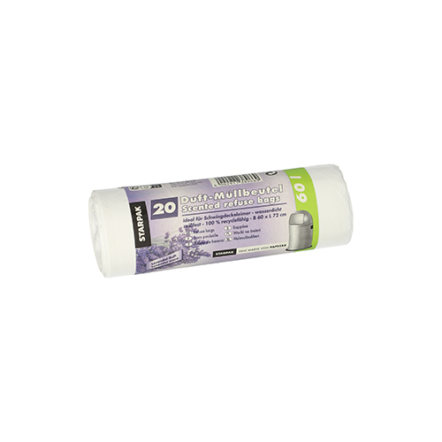 20 Müllbeutel, LDPE mit Duft 60 L 72 cm x 60 cm weiss - Lavender