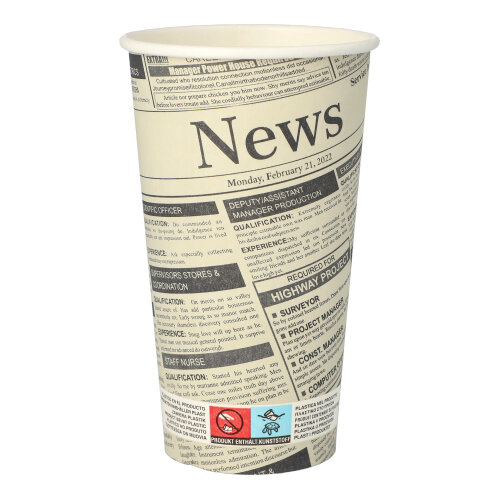 50 Trinkbecher, Pappe "To Go" 0,5 L Ø 9 cm · 15 cm "Newsprint"