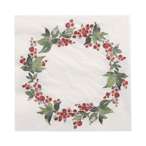 20 Servietten, 3-lagig 1/4-Falz 33 cm x 33 cm "Holly Crown"