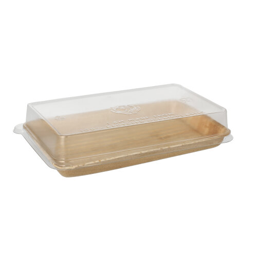 10 Sushi-Schalen Palmblatt eckig 200 ml 4,4 cm x 22 cm x 14,2 cm natur mit rPET Deckel "Kombipack"