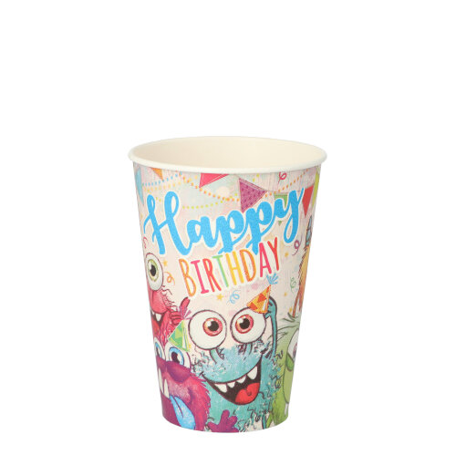 10 Trinkbecher, Pappe 0,2 L Ø 7 cm · 9,7 cm farbig "Funny Monsters"