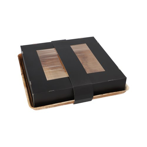 25 Tabletts, Palmblatt eckig 5 cm x 25,5 cm x 25,5 cm mit separatem Deckel und Banderole