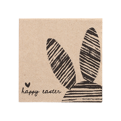 20 Servietten, 3-lagig 1/4-Falz 25 cm x 25 cm natur "Bunny" aus recyceltem Papier