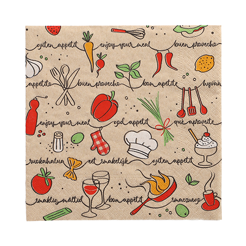 20 Servietten, 3-lagig 1/4-Falz 33 cm x 33 cm natur "Enjoy your meal" aus recyceltem Papier
