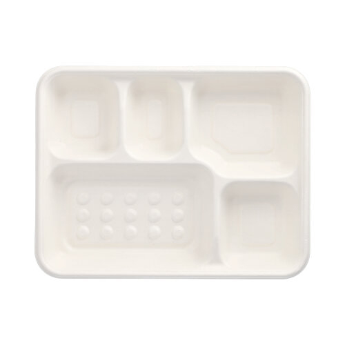 25 Menü-Trays, Zuckerrohr "pure" 5-geteilt 3,7 cm x 22 cm x 28,2 cm weiss