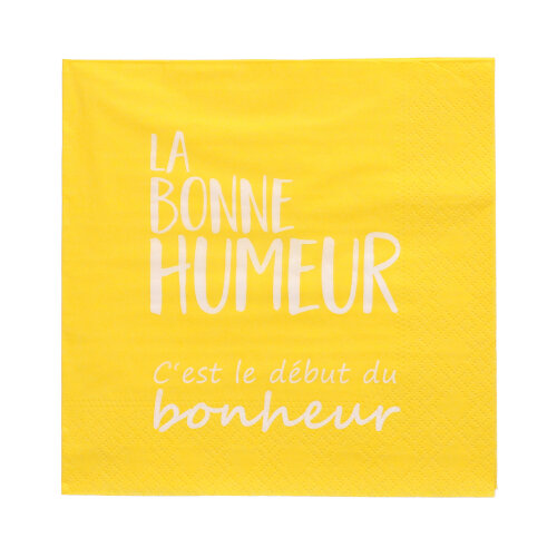 20 Servietten, 3-lagig 1/4-Falz 33 cm x 33 cm gelb "La Bonne Humeur"