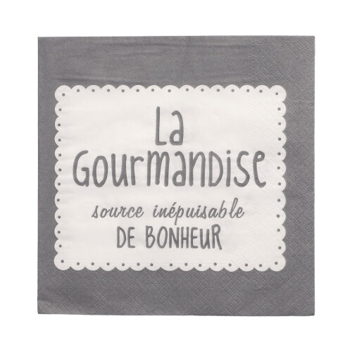 20 Servietten, 3-lagig 1/4-Falz 33 cm x 33 cm grau "La Gourmandise"