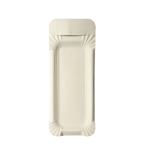 250 Teller, Pappe [ff] eckig 8 cm x 21 cm weiss mit Anfasser