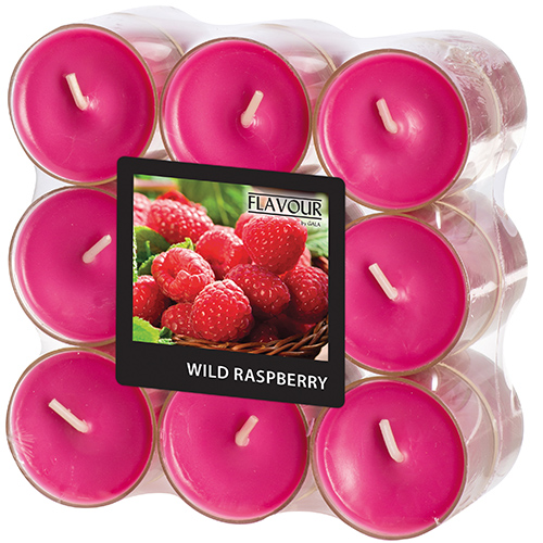 18 "GALA" Duftlichte Ø 38 mm · 24 mm weinrot - Wild Raspberry in Polycarbonathülle