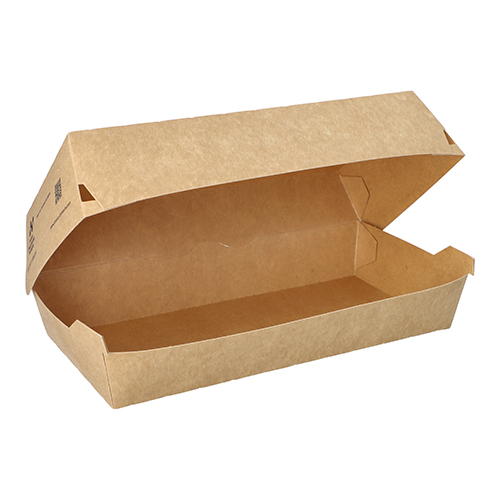 65 Baguetteboxen, Pappe "NOTPLA" 7,5 cm x 10,7 cm x 22 cm braun
